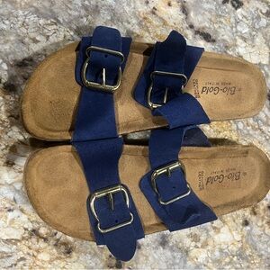 Bio-Gold Women's Navy Leather Slide Sandals